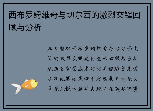 西布罗姆维奇与切尔西的激烈交锋回顾与分析