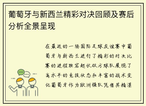 葡萄牙与新西兰精彩对决回顾及赛后分析全景呈现