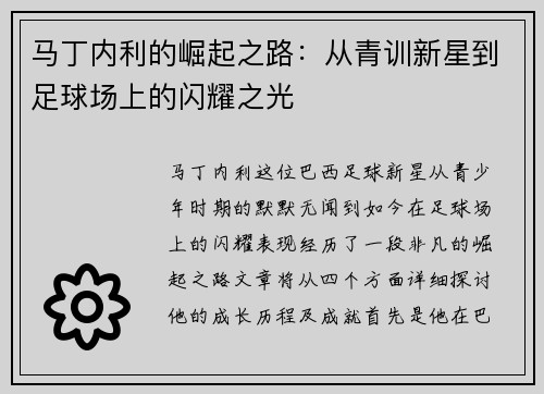 马丁内利的崛起之路：从青训新星到足球场上的闪耀之光