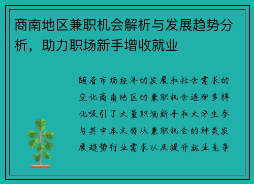 商南地区兼职机会解析与发展趋势分析，助力职场新手增收就业